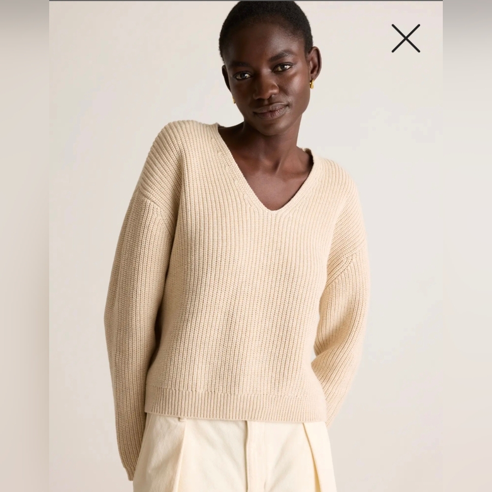Quince V-Neck Ribbed Sweater - Beige